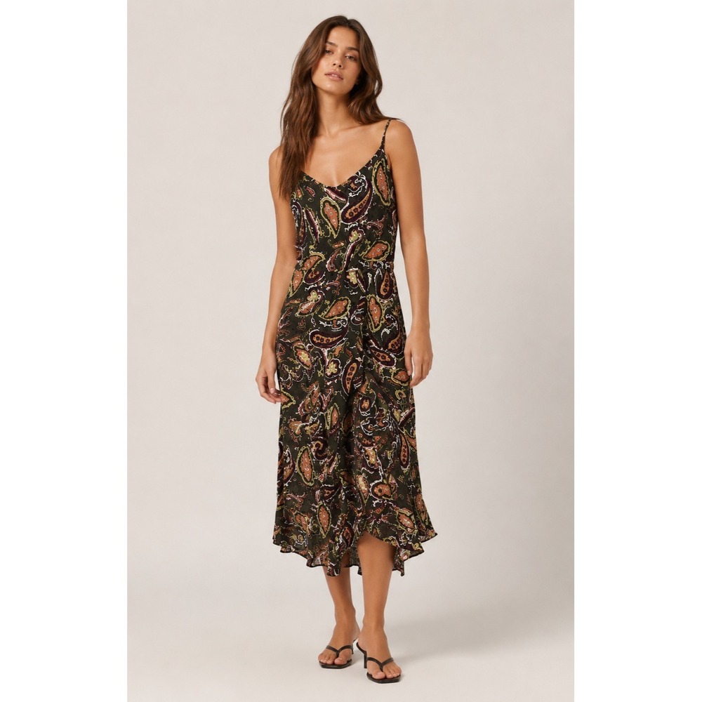 Earthbound Trading High Low‎ Dress Womens Medium Green Paisley Hippie Boho